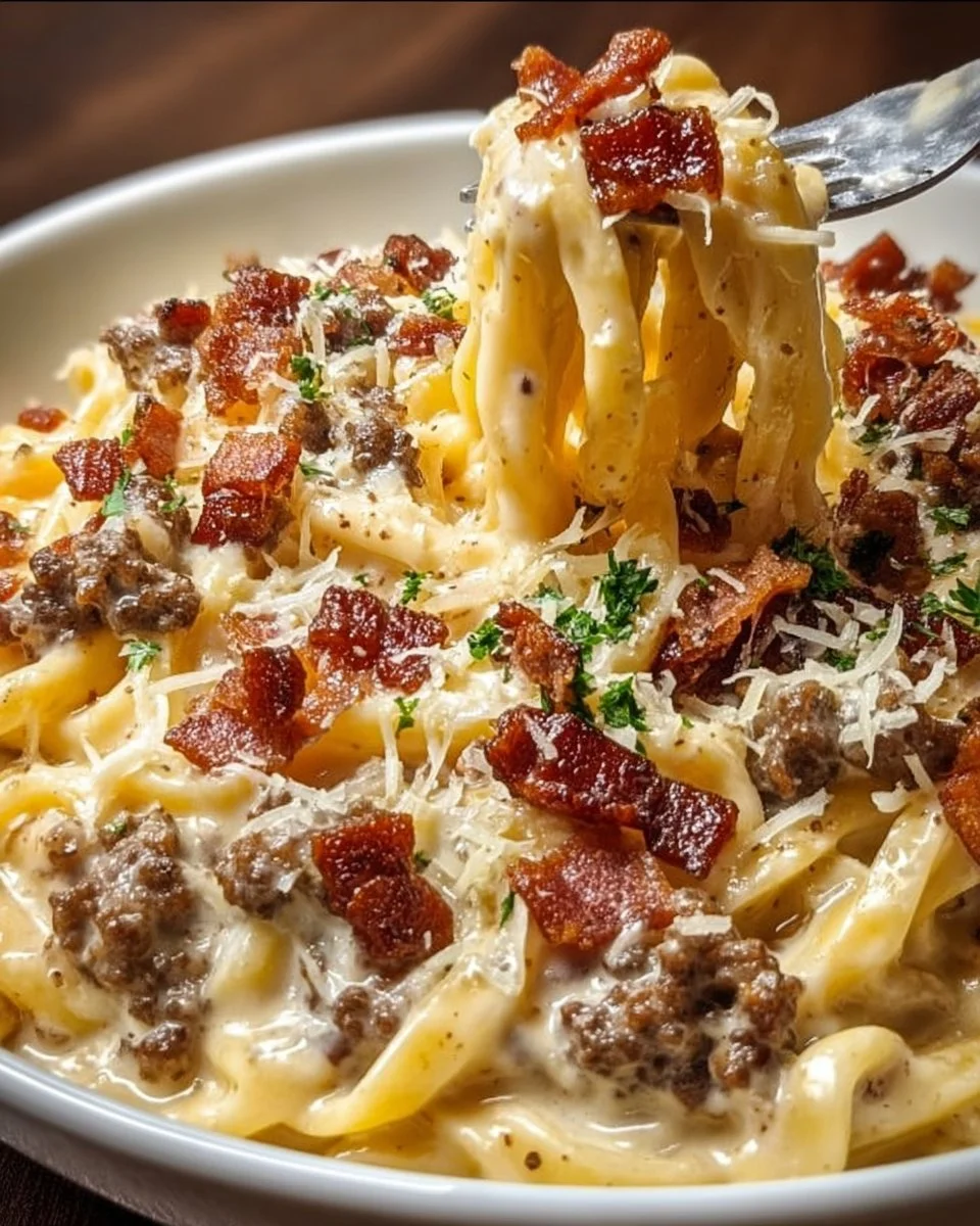 Beladene Bacon-Cheeseburger-Alfredo-Pasta