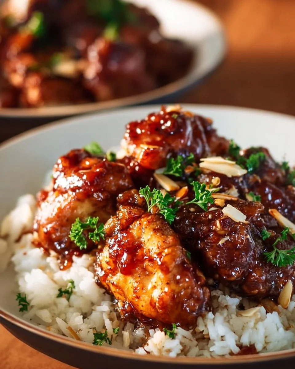 Leckeres Honig-Butter-Hühnchen auf einem Teller, serviert mit frischen Beilagen.