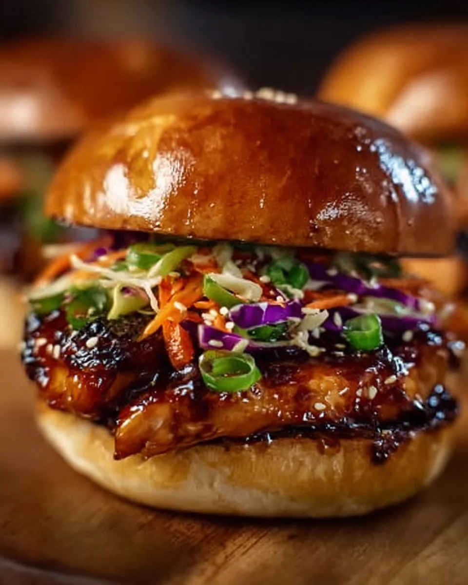 Koreanisches BBQ-Hühnchen-Sandwich mit würzigem Krautsalat-Genuss