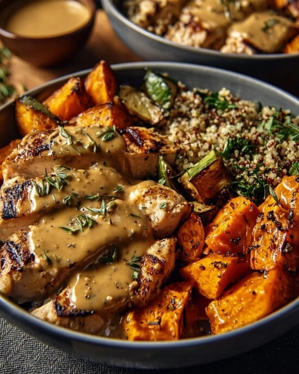 Ahorn-Dijon-Hühnchen & Süßkartoffel-Bowl, die deiner Seele Trost spenden