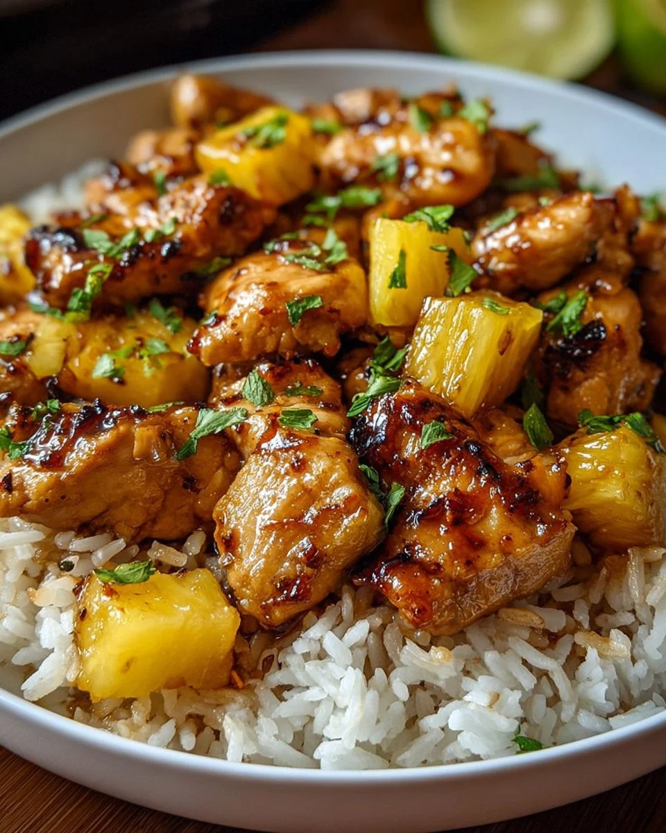 Ananas-Hähnchen mit Reis