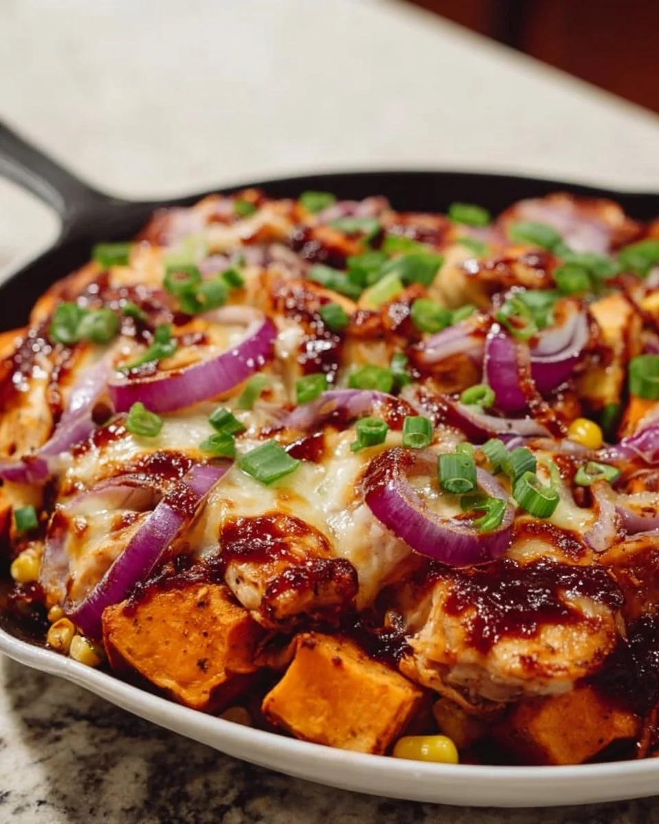 BBQ-Hühnchen mit Süßkartoffeln aus der Pfanne – Einfaches Ein-Pfannen-Abendessen