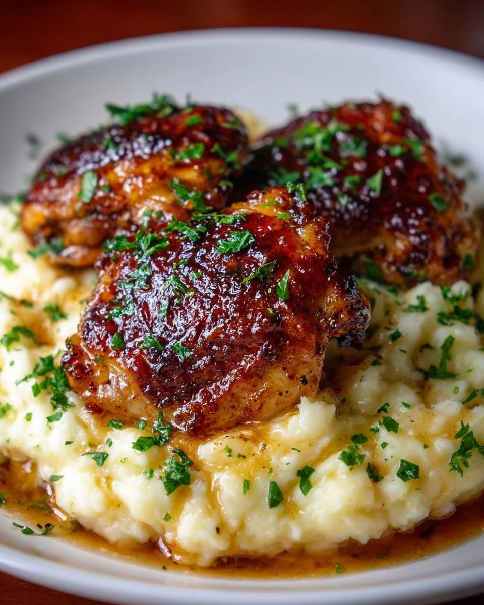 Chipotle-Honig-Hühnchenschenkel mit geräuchertem Gouda-Kartoffelpüree
