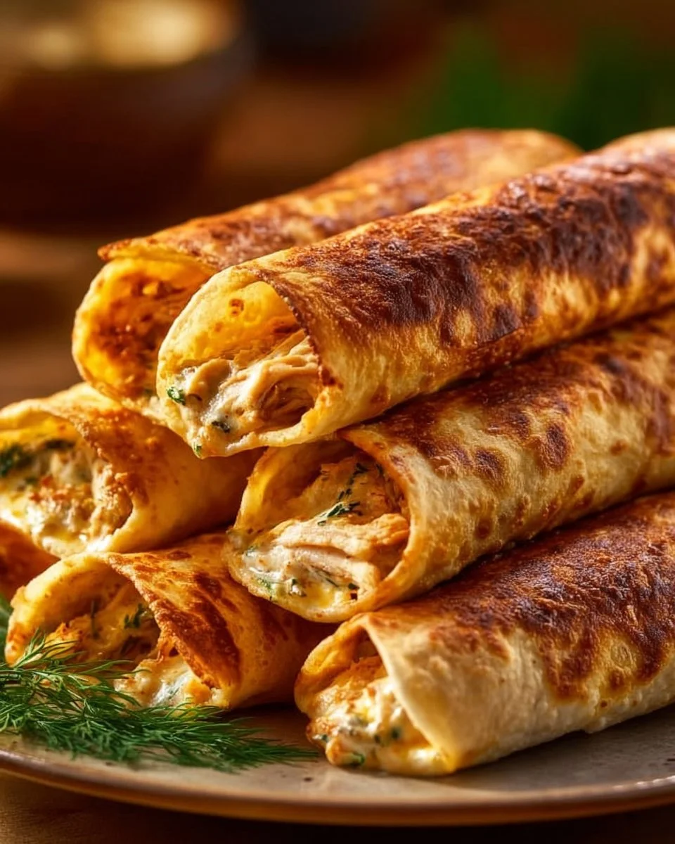 Dill-Gurken-Ranch-Hähnchen-Taquitos auf einem Teller serviert