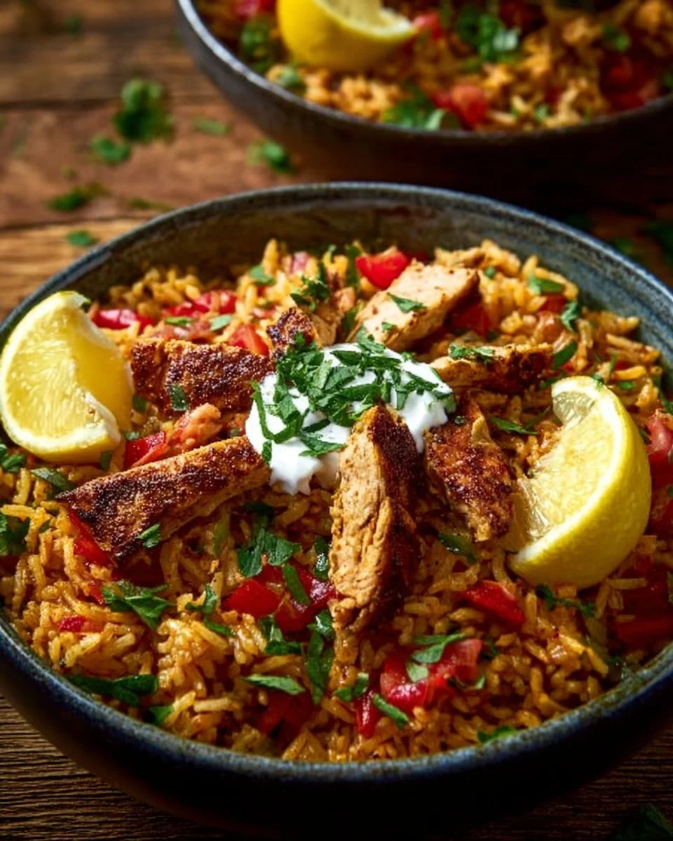 Ein Topf Hühnchen Shawarma Reis