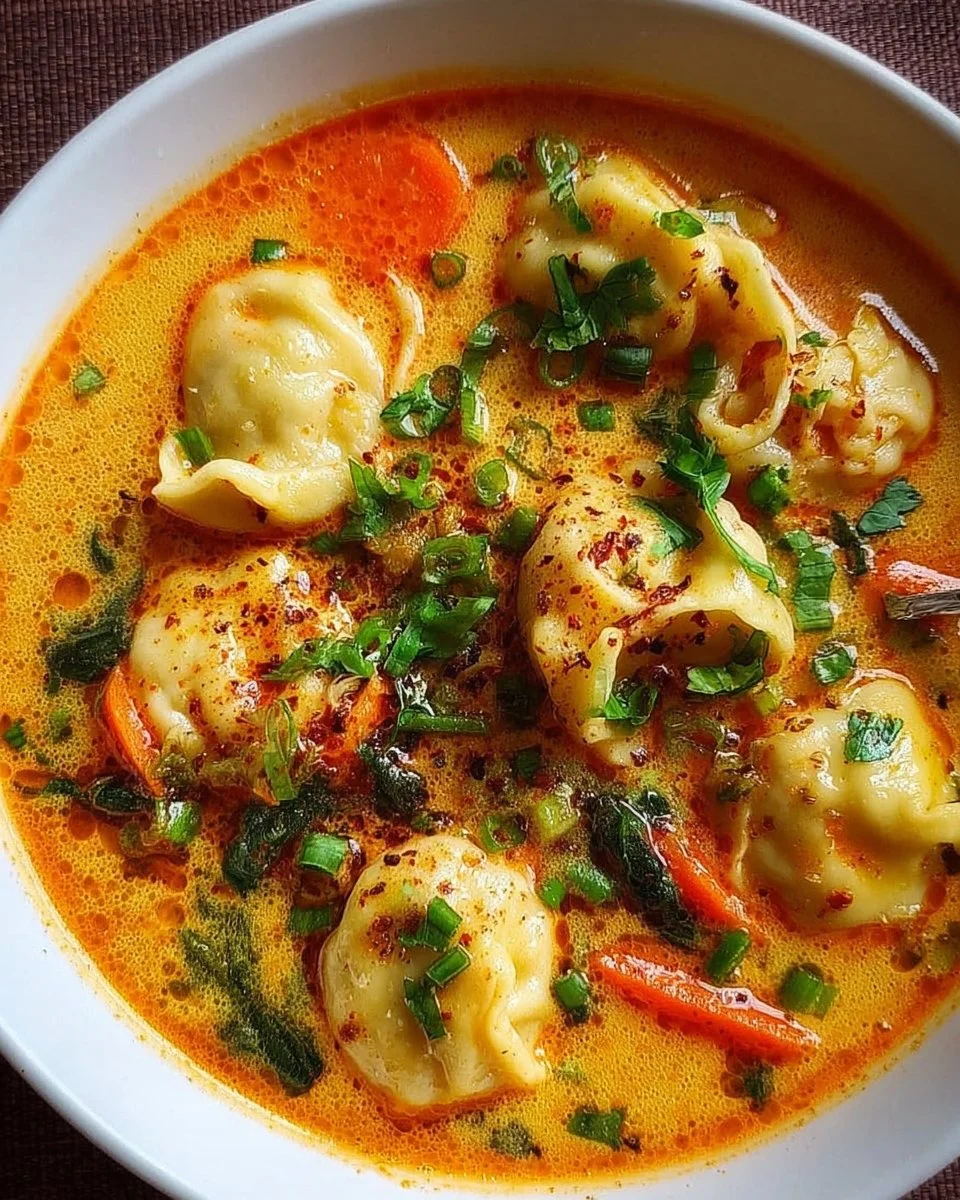 Einfache Kokosnuss-Curry-Suppe mit Klößchen in einer Schüssel