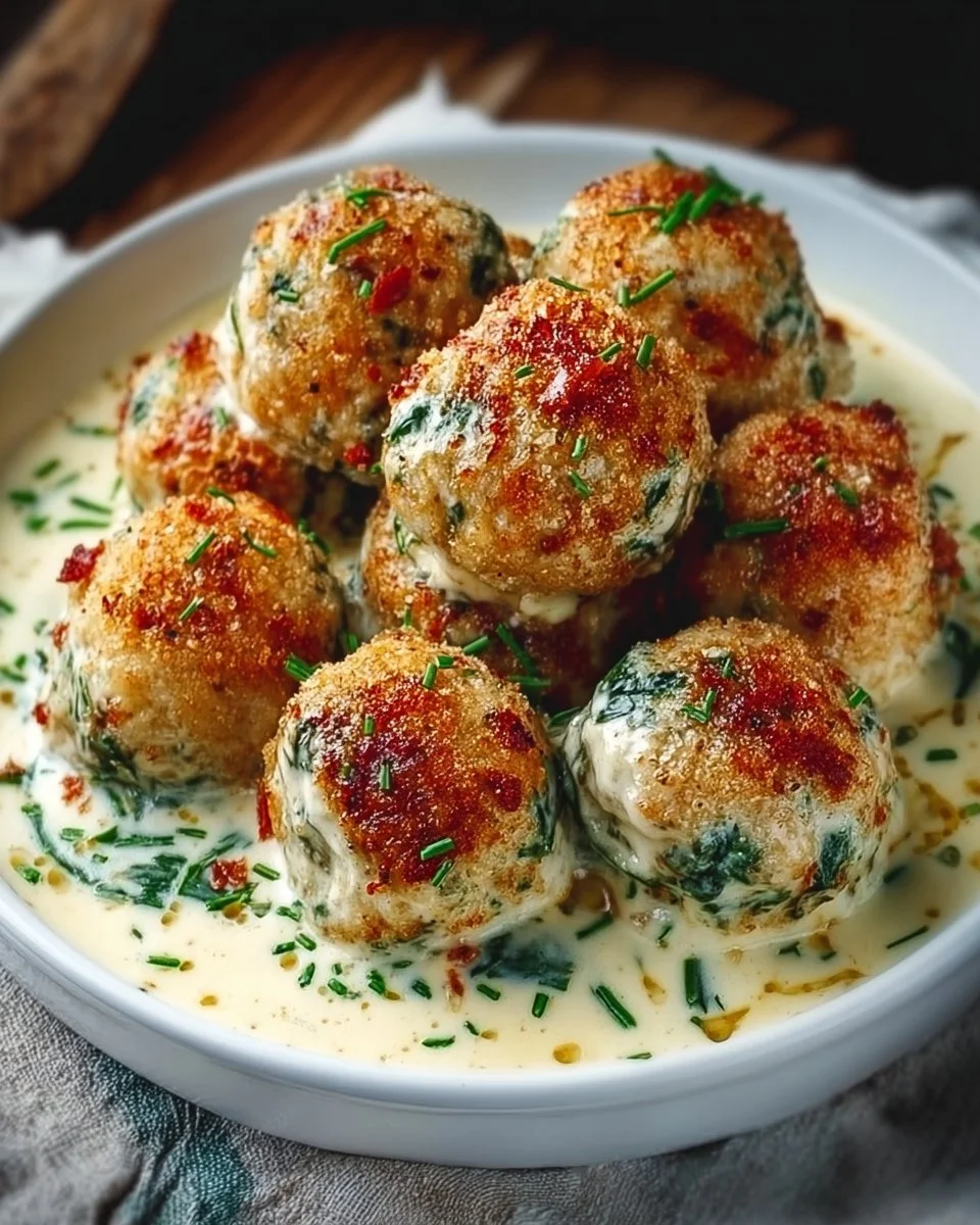 Gebackene Hähnchen-Ricotta-Fleischbällchen mit Spinat-Alfredo-Glück