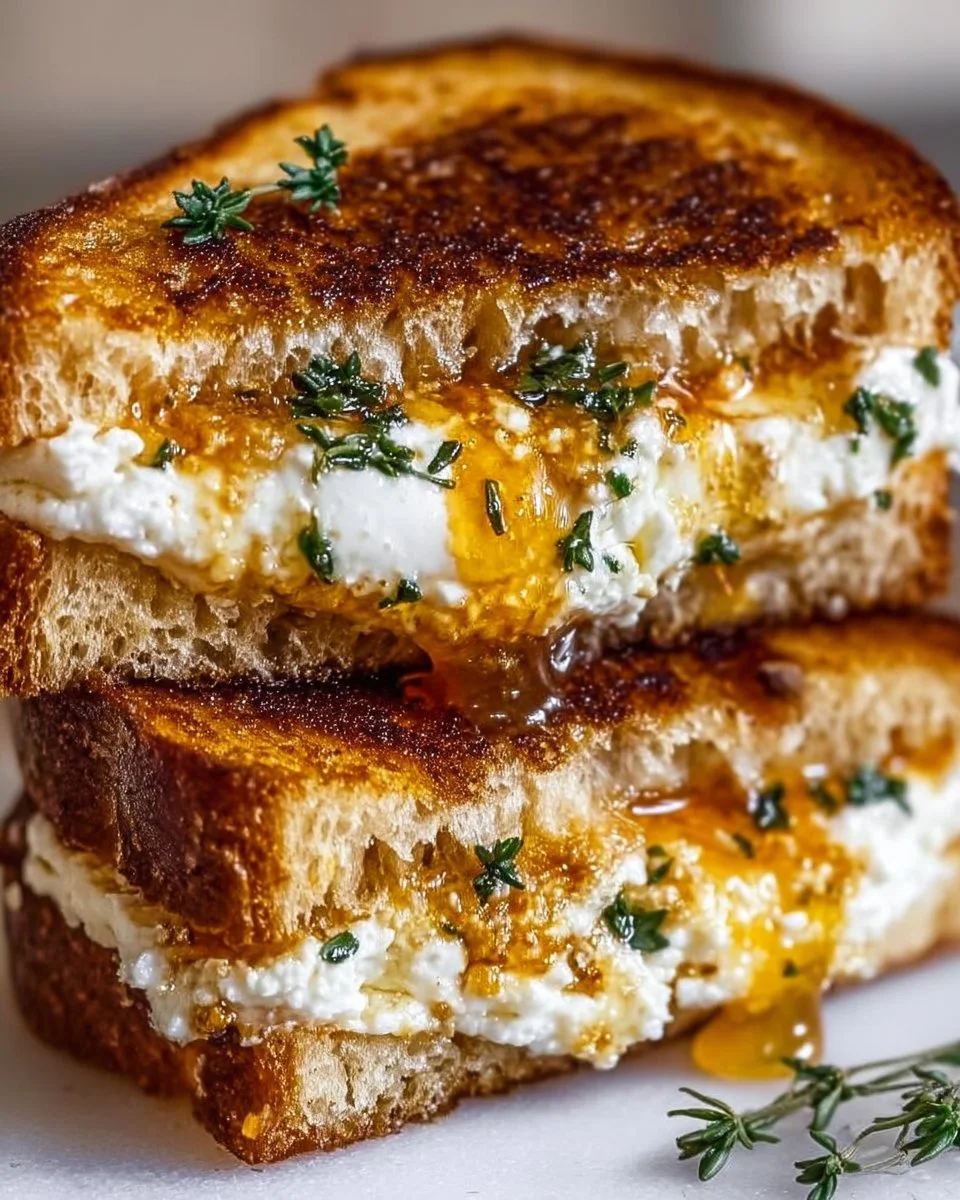 Gegrillter Käse mit Ziegenkäse und Honig auf einem Teller serviert.