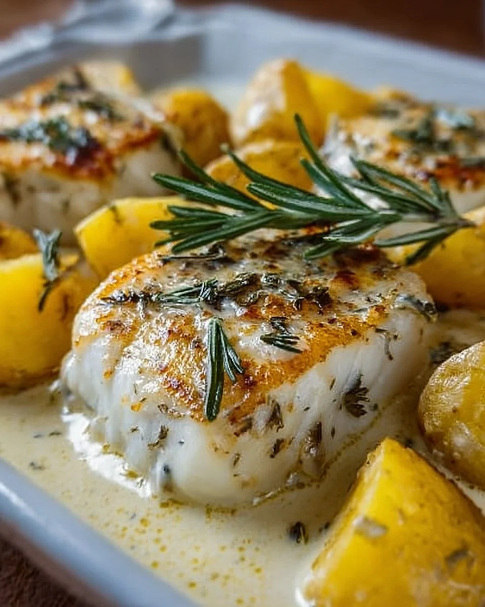 Kabeljau &amp; Kartoffeln in Rosmarin-Sahnesauce