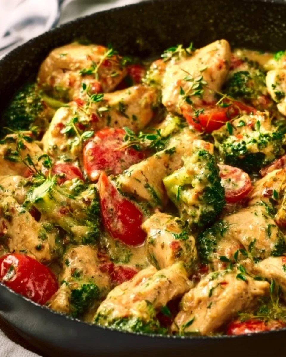 Knoblauch-Hühnchen mit Brokkoli und Spinat