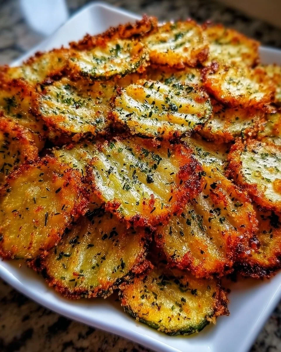 Knusprige Dill-Pickle-Chips auf einem Teller serviert