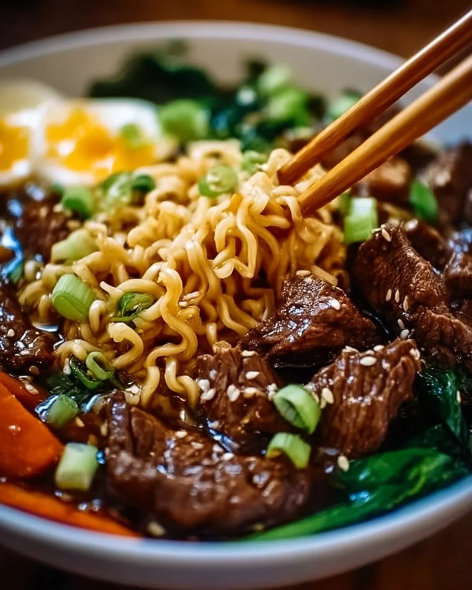 Langsame Kochkunst Rindfleisch Ramen Nudeln