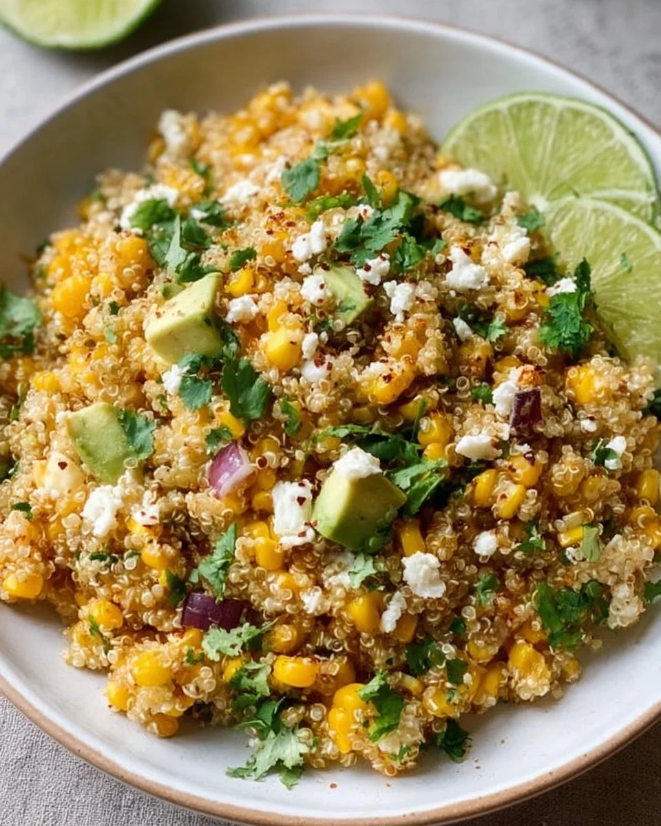 Leckerer mexikanischer Street Corn Quinoa Salat mit frischen Zutaten