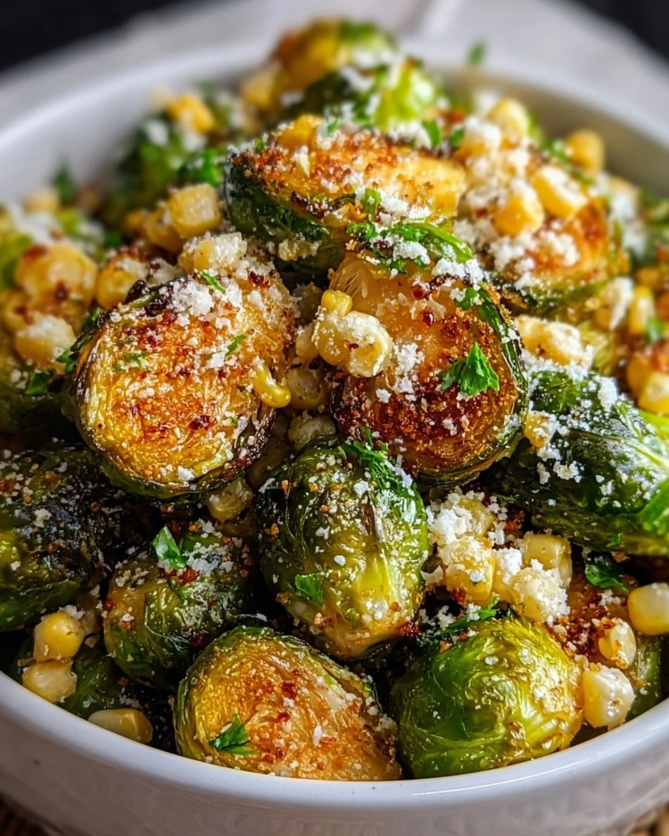 Röstete Rosenkohl mit mexikanischem Street-Corn-Topping