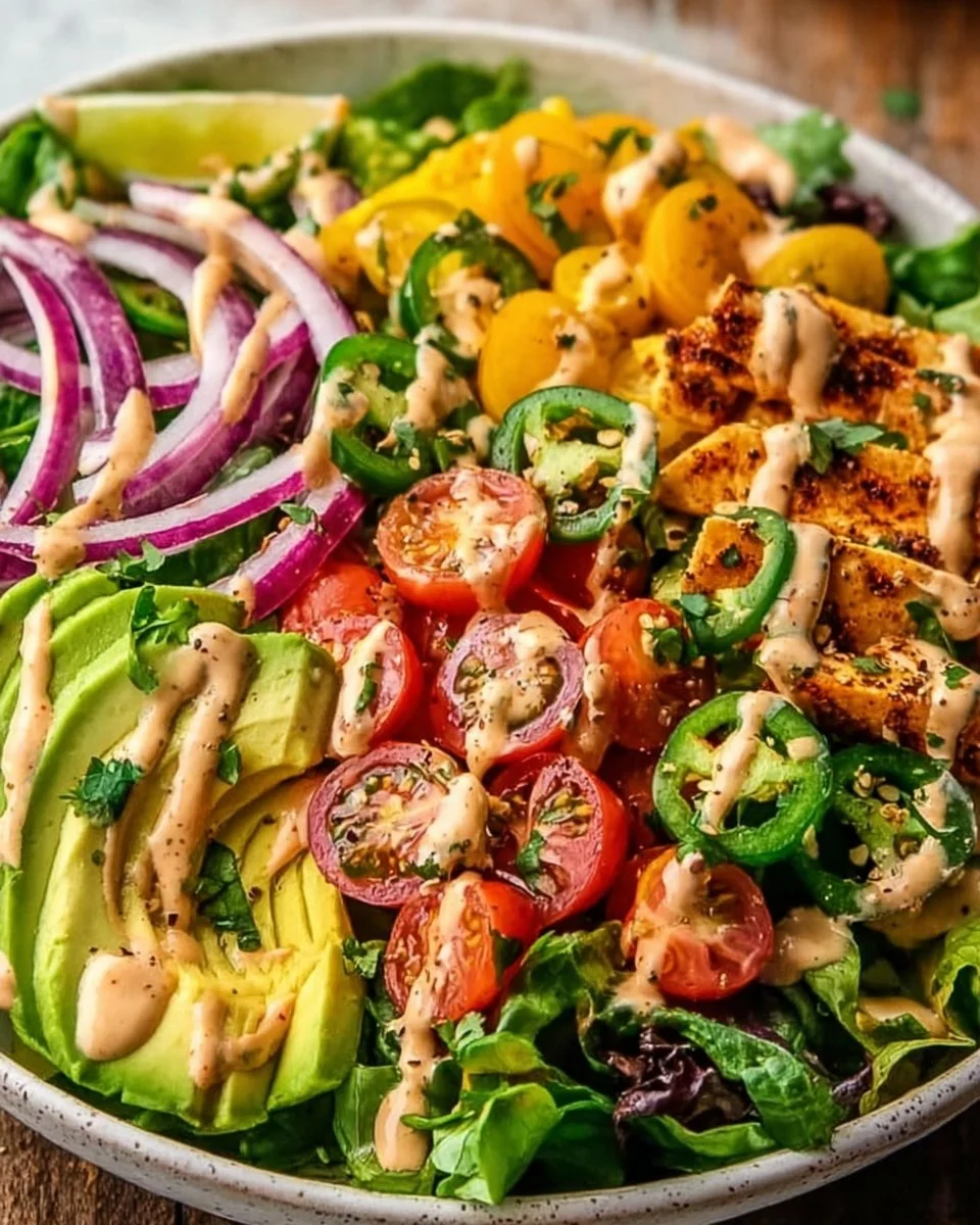 Scharfer Avocado-Salat mit hausgemachtem würzigen Ranch-Dressing