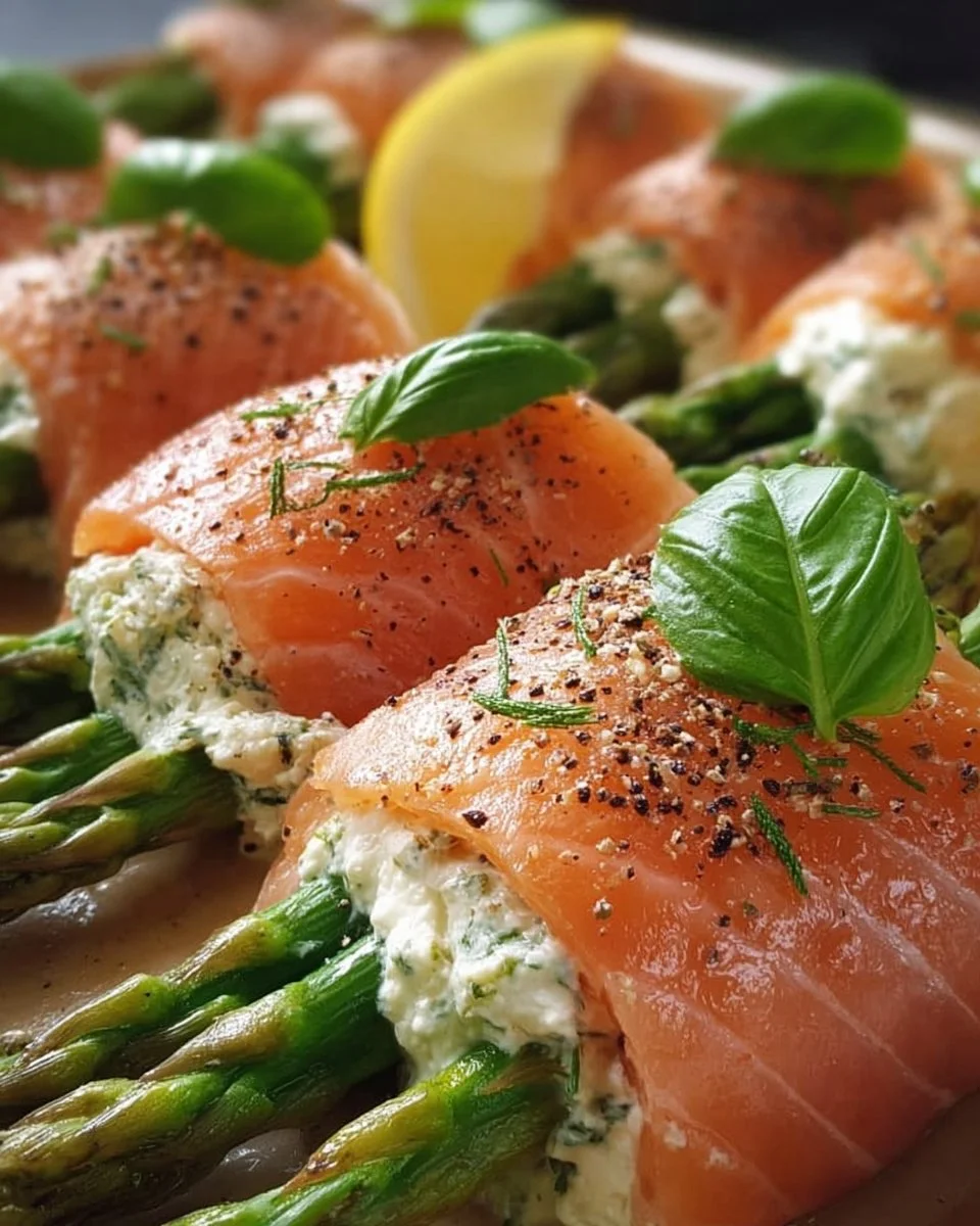Spargel- und Zitronen-Basilikum-Ricotta gefüllte Lachsrollen