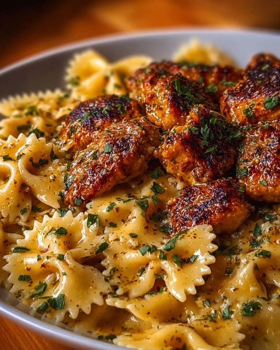 Träumhaftes Knoblauchbutter-Hühnchen mit Schmetterlingsnudeln