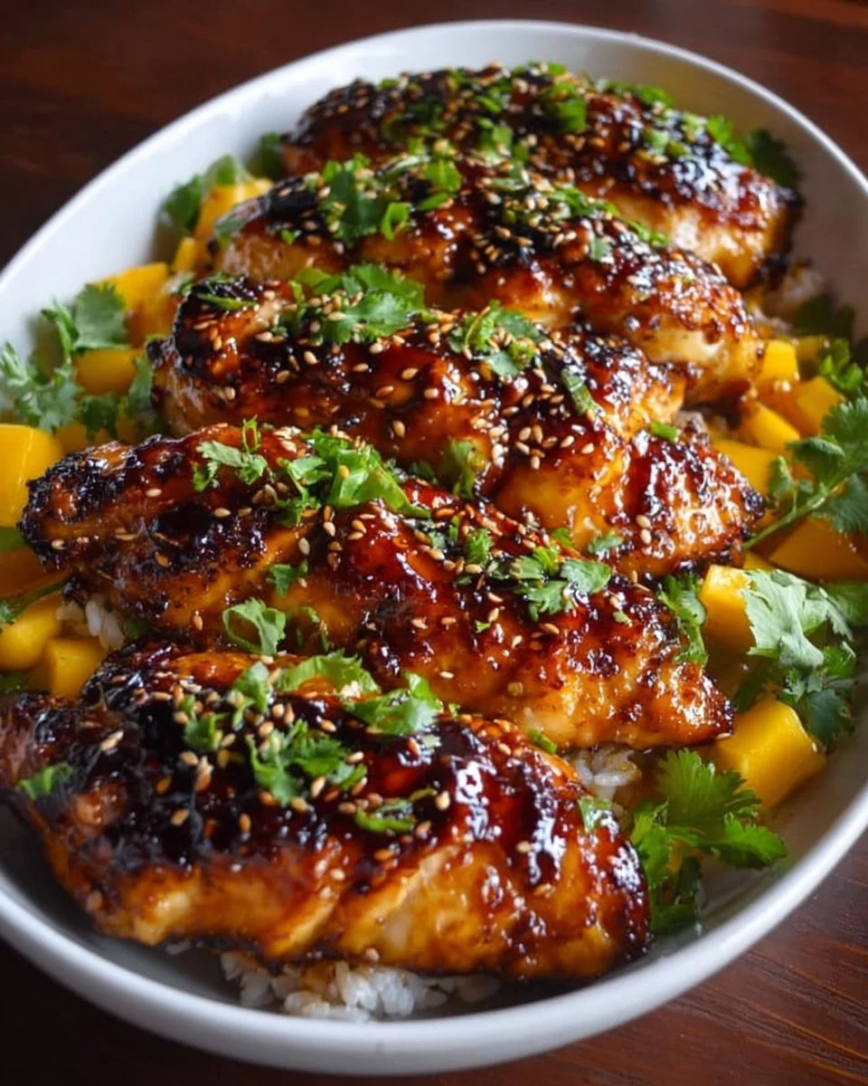 Unwiderstehliche süße und würzige asiatische Mango-Glasierte Hähnchendrehungen