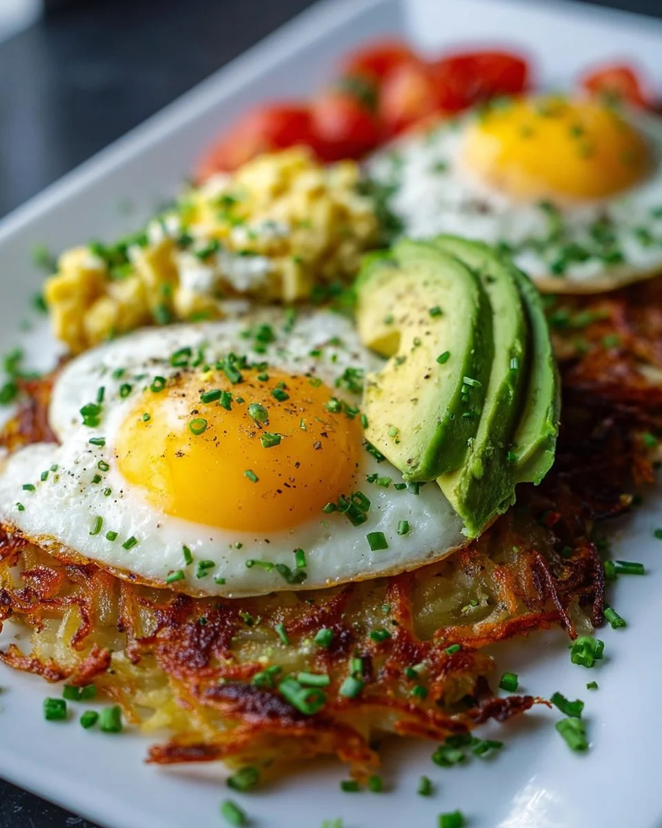 Beladene Rösti mit Rühreiern