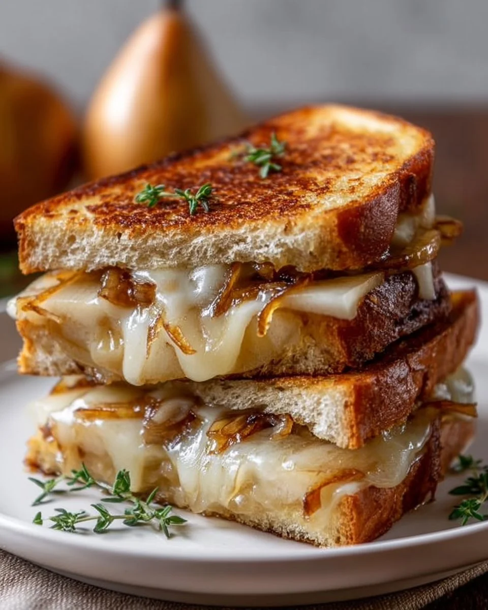 Birnen- und Äpfel-Toast mit karamellisierten Zwiebeln