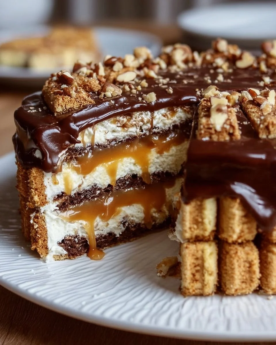Butterkeks-Kuchen ohne Backen mit Milchmädchen Karamell