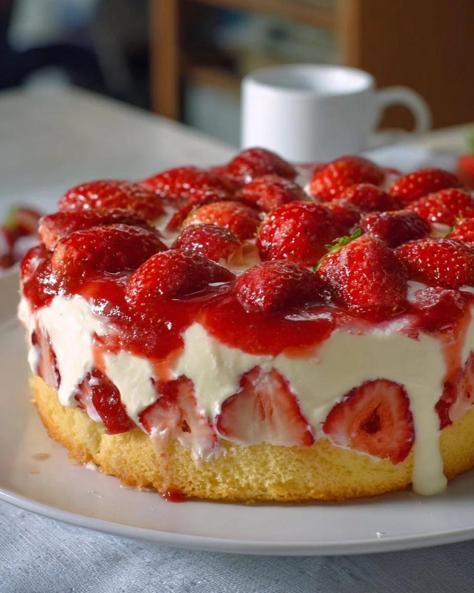 Cremiger Erdbeer-Schmandkuchen mit Vanillepudding