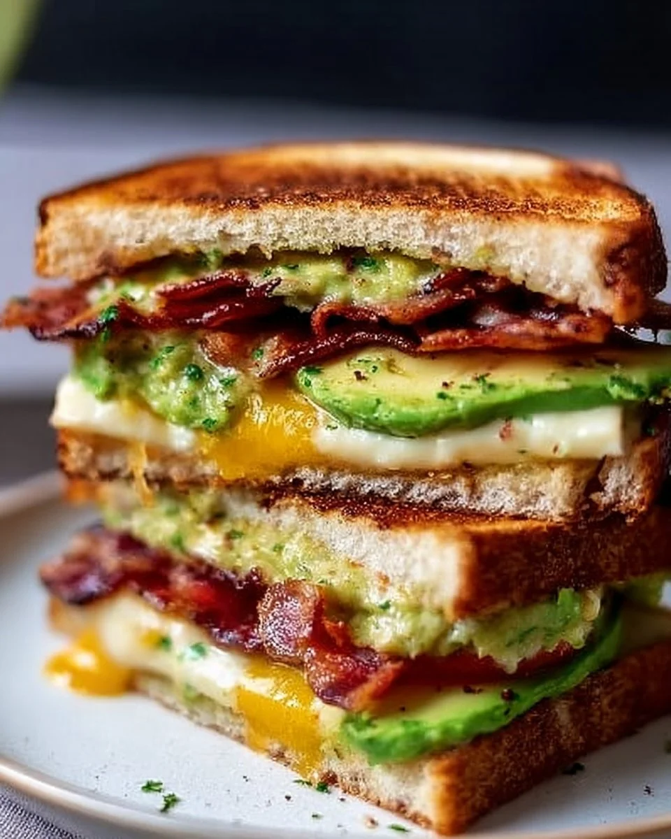 Cremiges Avocado-Sandwich mit Speck und Käse