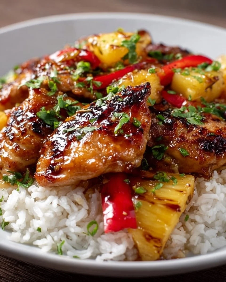 Hawaiianisches Hähnchen &amp; Kokosreis: Tropisches Abendessen-Genuss