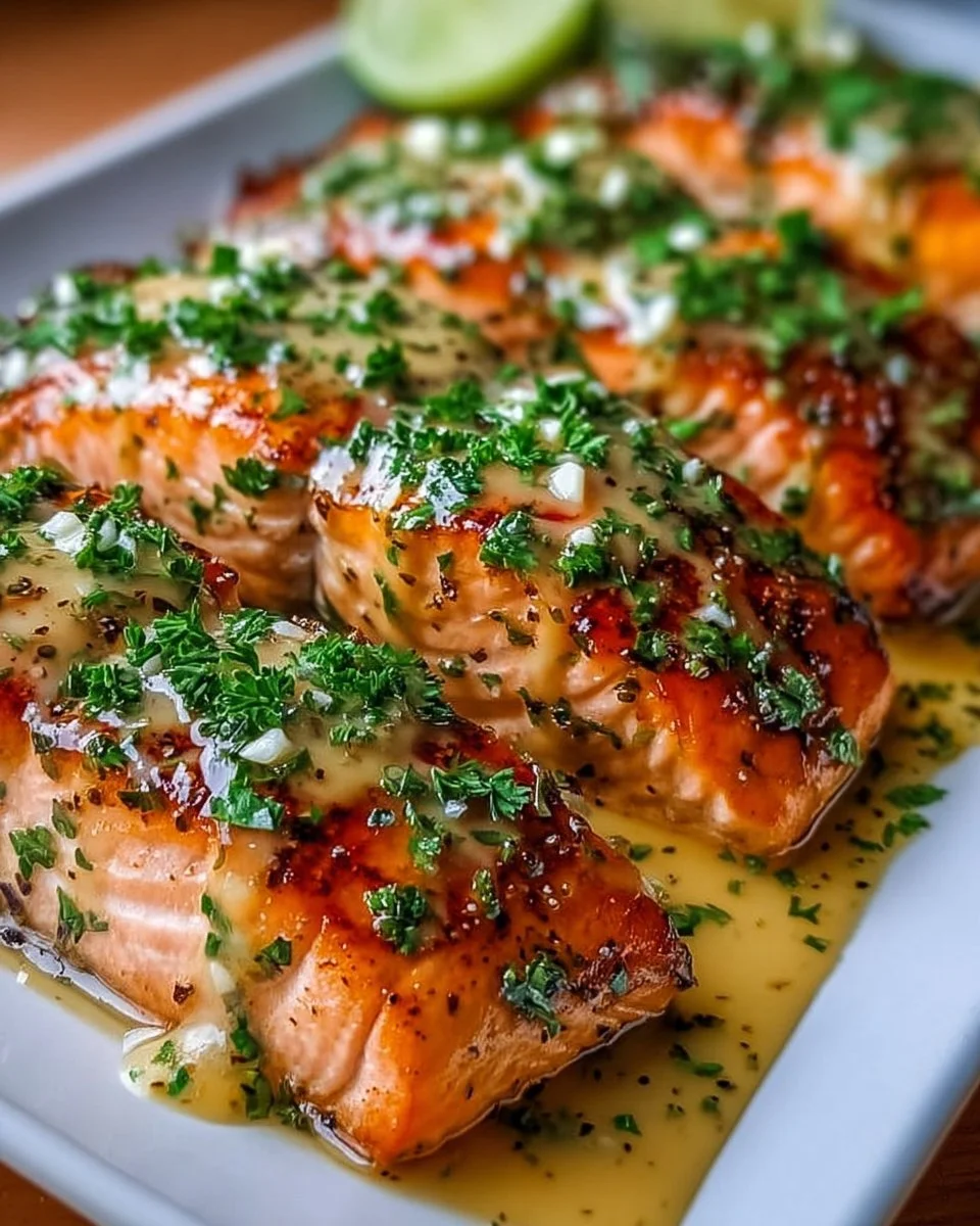Honig-Limetten-Knoblauch-Butter gebackener Lachs