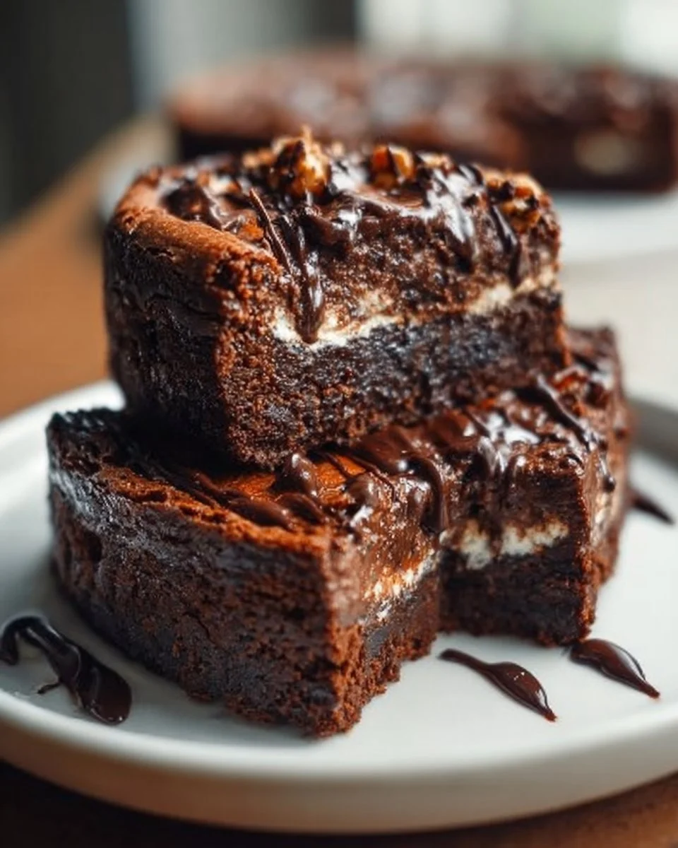 Hüttenkäse-Protein-Brownies auf einem Teller, gesund und lecker.