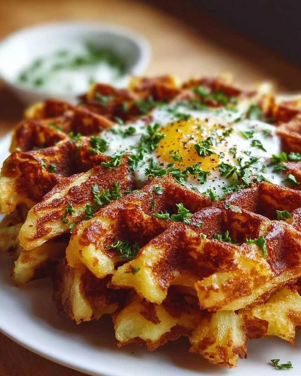 Knusprige Kartoffelwaffeln auf einem Teller serviert