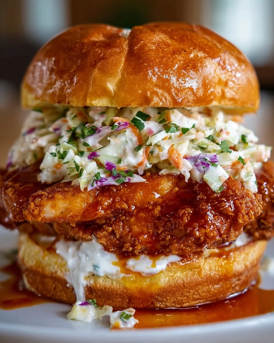 Knuspriges Buffalo-Hühnchen-Sandwich mit Ranch-Krautsalat