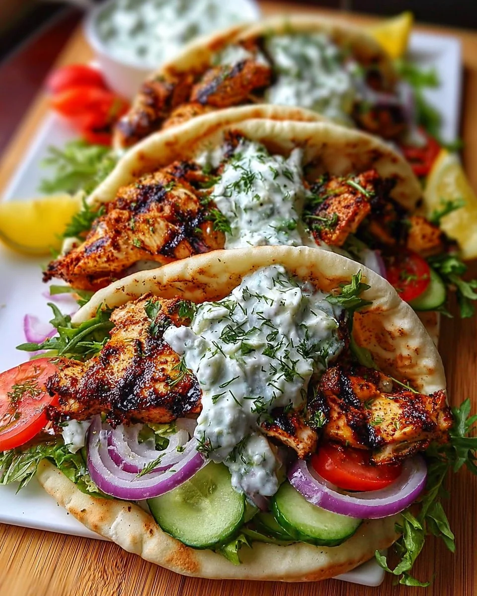 Mediterranean Chicken Gyros with Feta Tzatziki