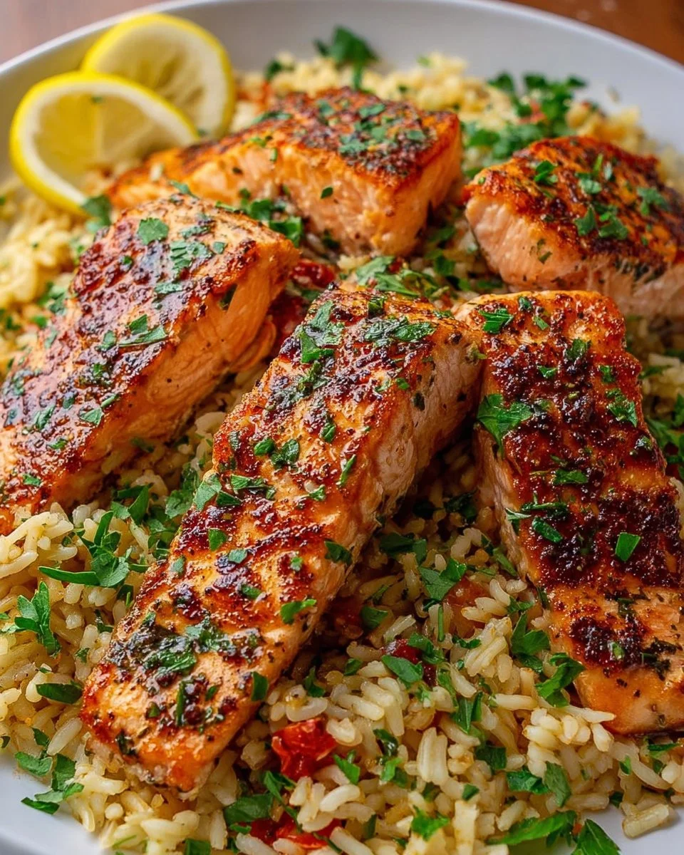 Mediterranean Salmon with Lemon Rice