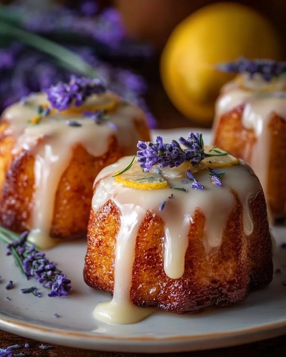Mini-Zitronenkuchen mit Lavendelglasur
