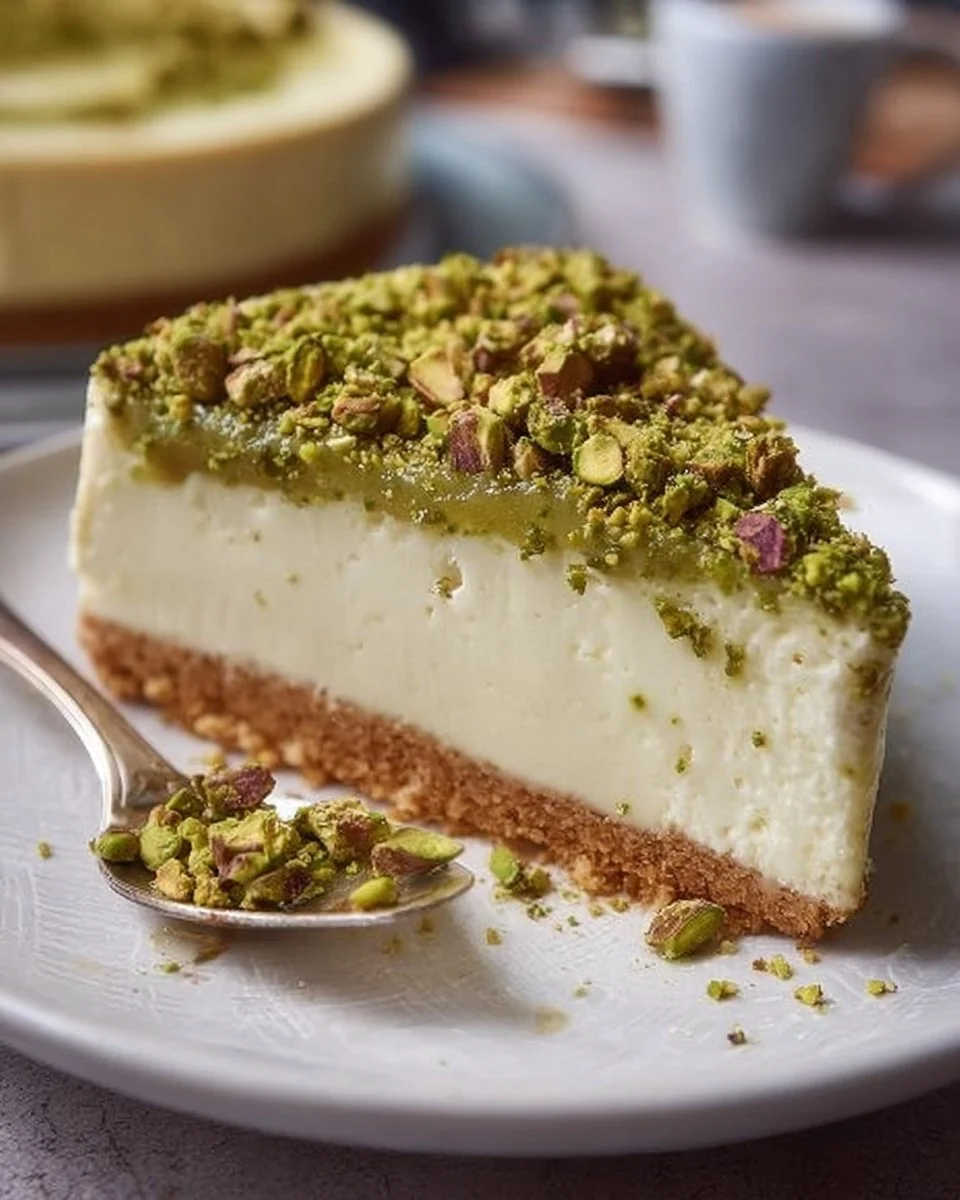 Pistachio Cheesecake with Crispy Pistachio Topping