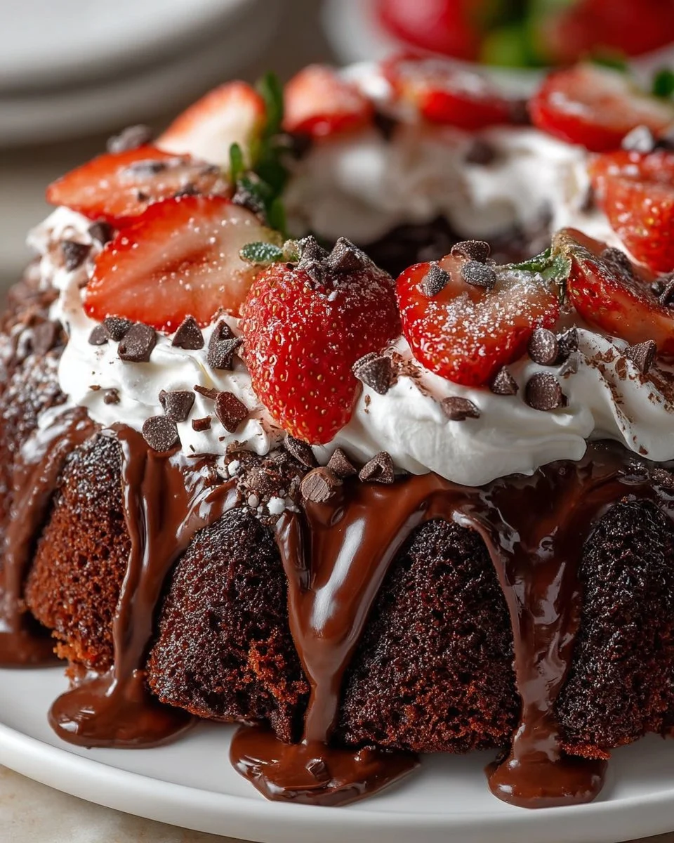 Schokoladenüberzogene Erdbeer-Poke-Torte