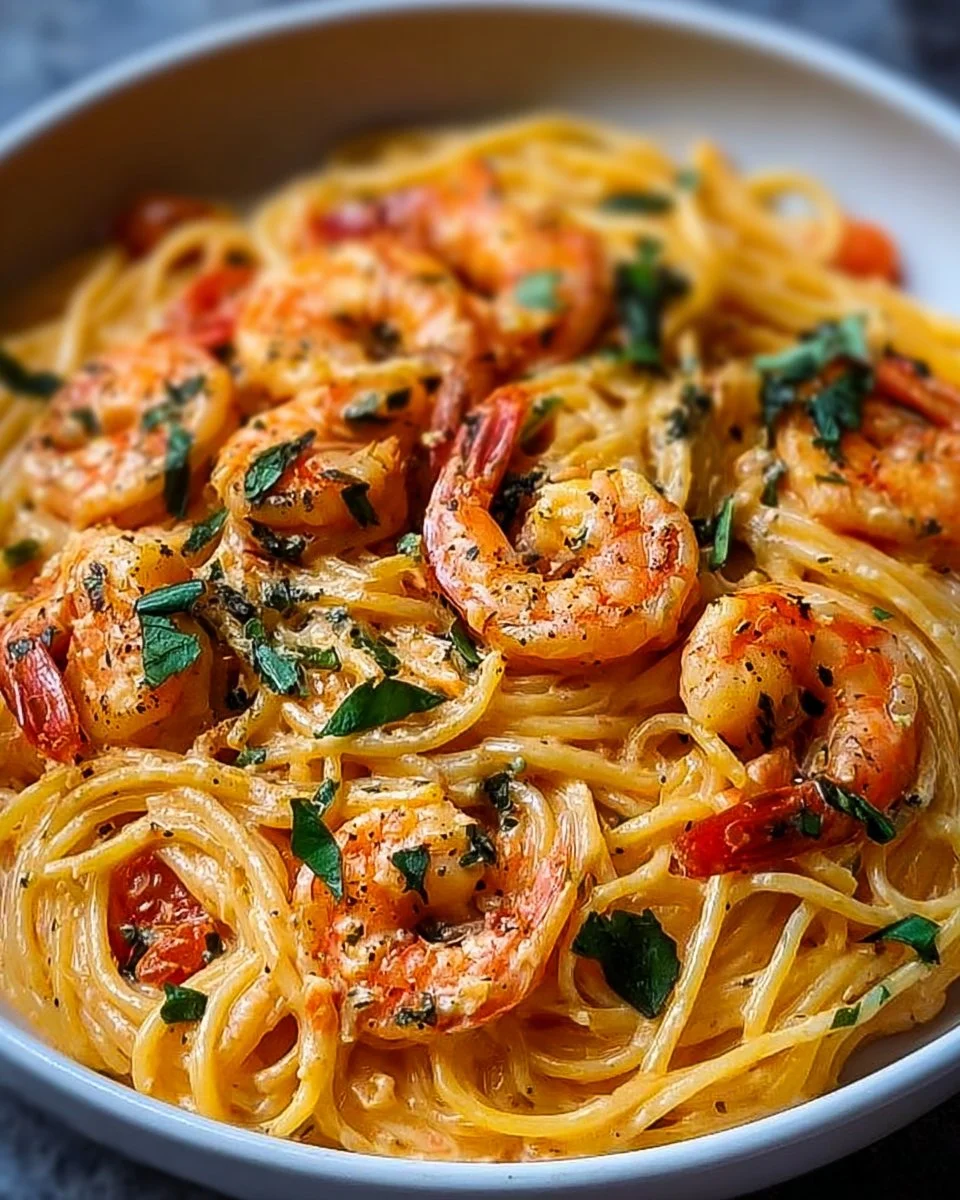 Spaghetti mit Garnelen in Frischkäsesoße