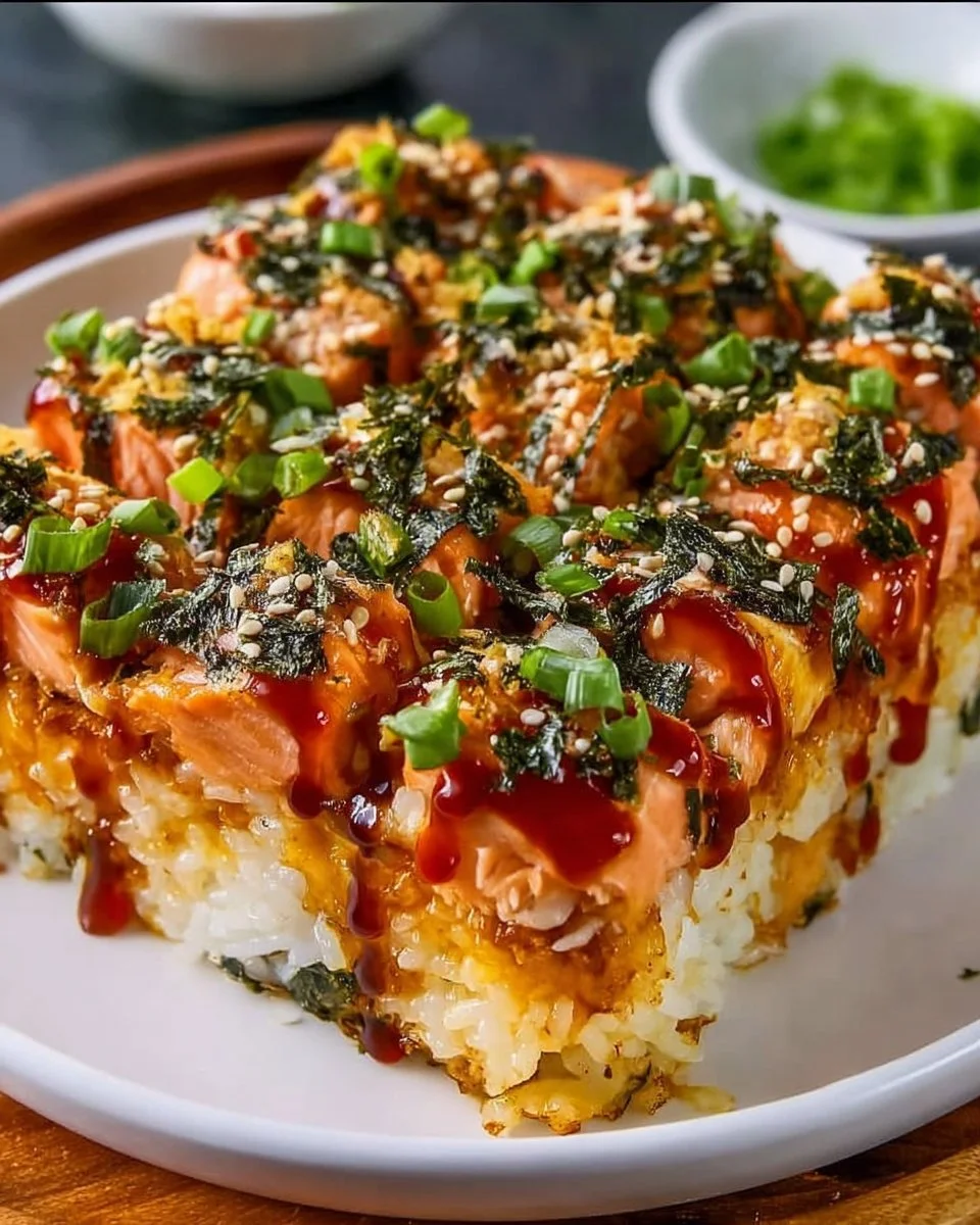 Würziger Lachs Sushi-Auflauf