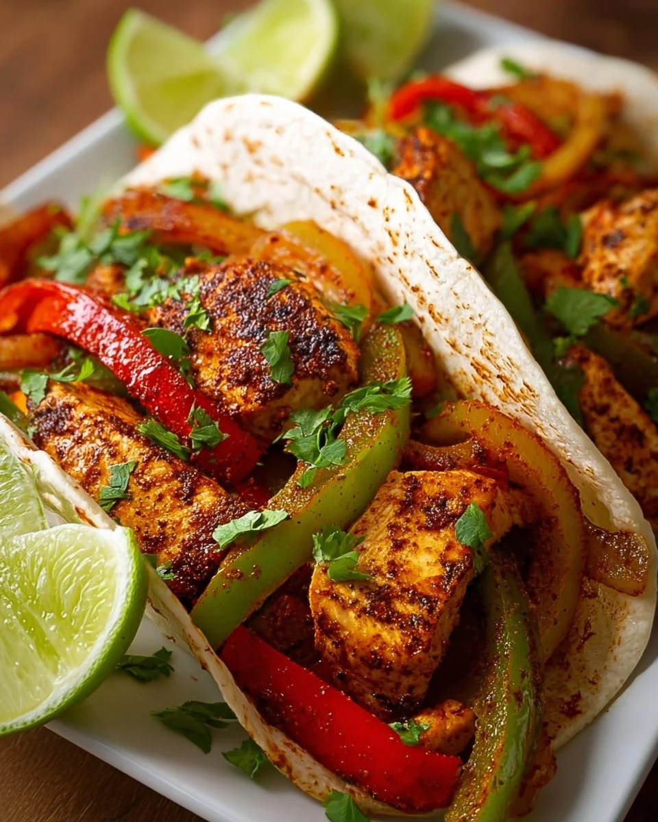 Blattpfanne Hähnchen Fajitas mit Koriander und Limette