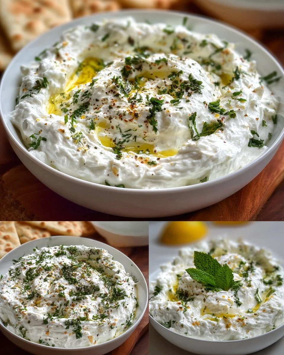 Cremiger Feta Dip mit Knoblauch und Joghurt in einer Schüssel serviert