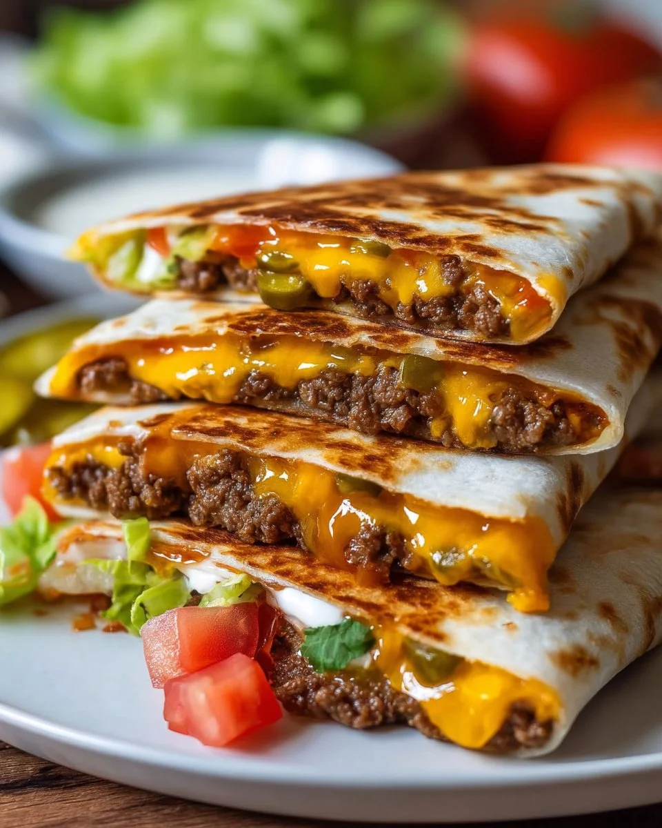 Kalorienreduzierte Cheeseburger-Quesadilla