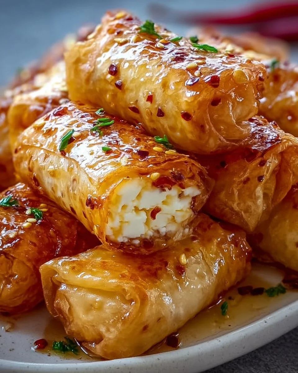Ofen-frittierte Feta-Rollen mit Chili-Honig