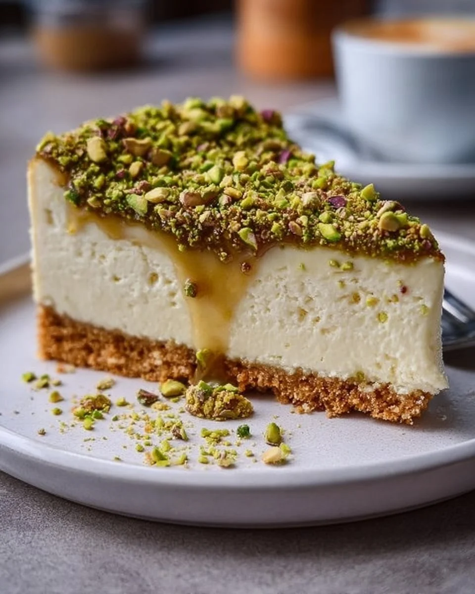 Pistachio Cheesecake with Crunchy Pistachio Topping