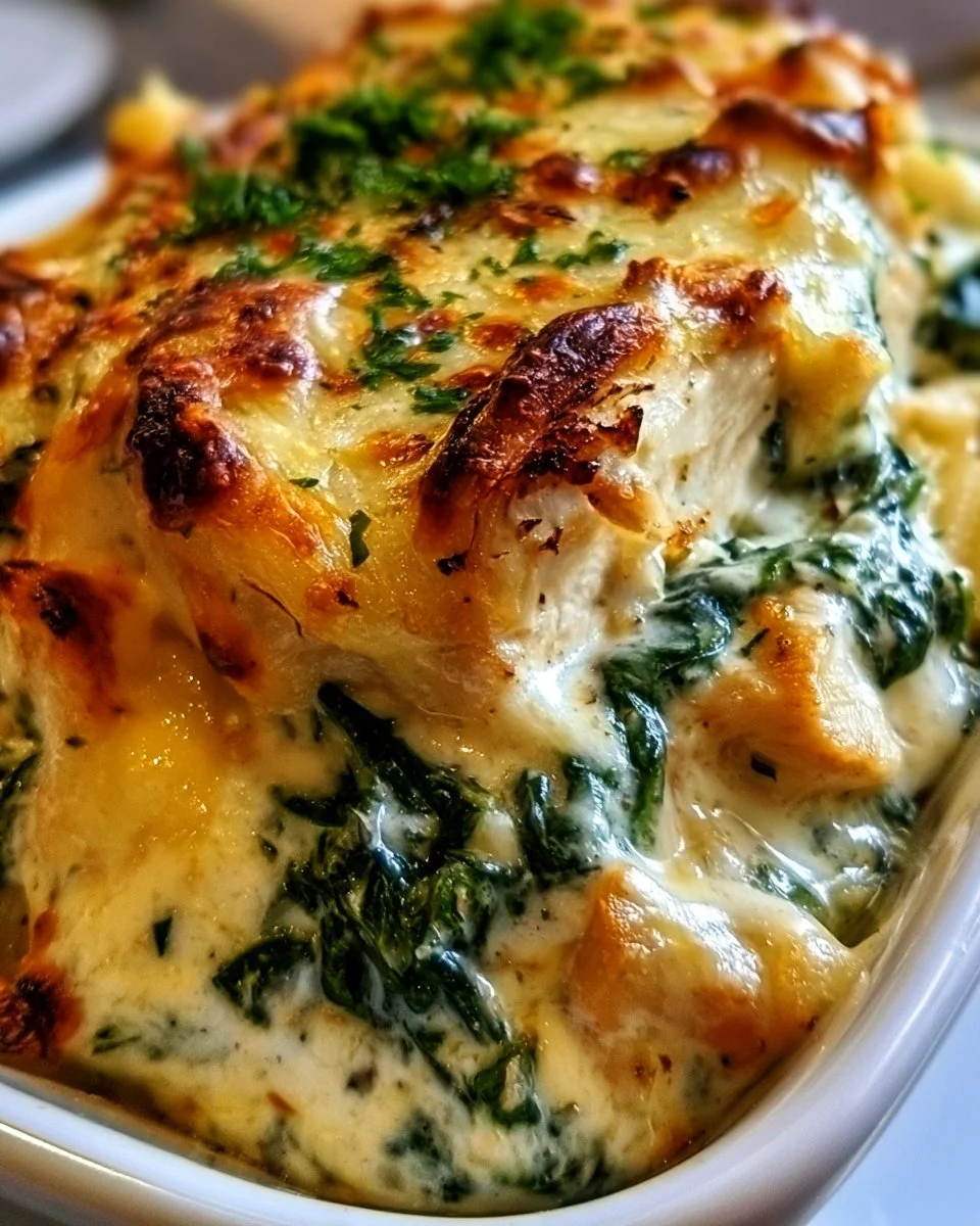 Cremige Hühnchen- und Spinatcasserole