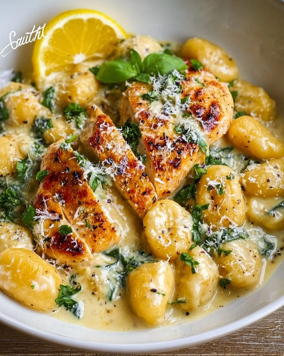 Cremige Zitronen-Parmesan-Hühnchen-Gnocchi