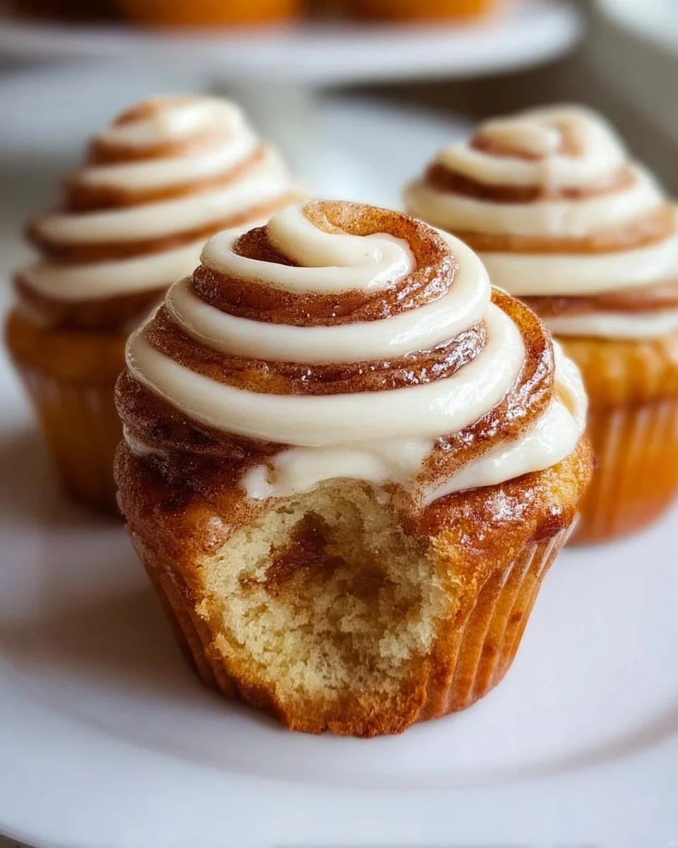 Goldene Spiral-Zimtrolle-Cupcakes — Die süße Leckerei, die zwei Dessertfavoriten kombiniert | Zimtrollen-Glasur, Einfache gefüllte Cupcakes, Muffin-Top-Dessert