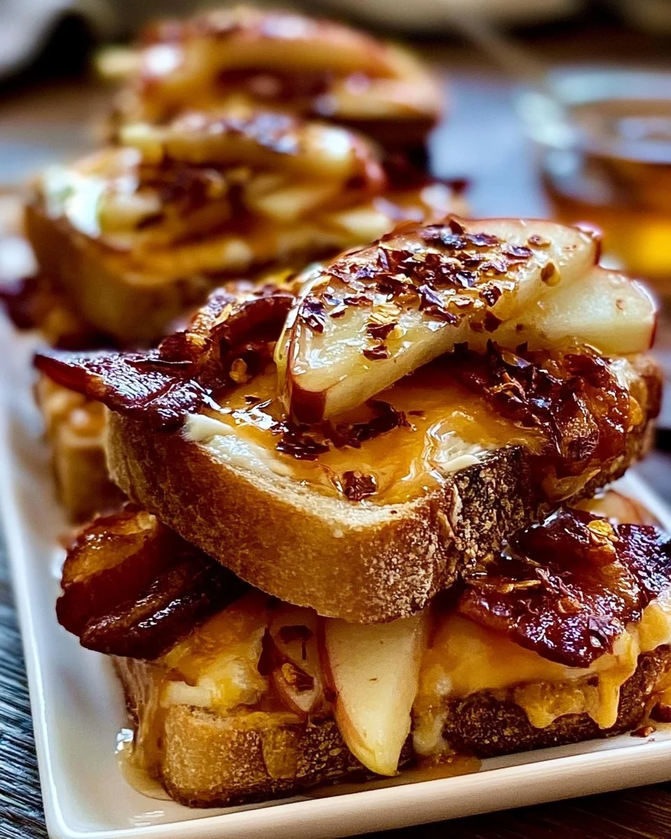 Heißer Honig-Apfel-Cheddar-Rindfleisch-Speck-Toast