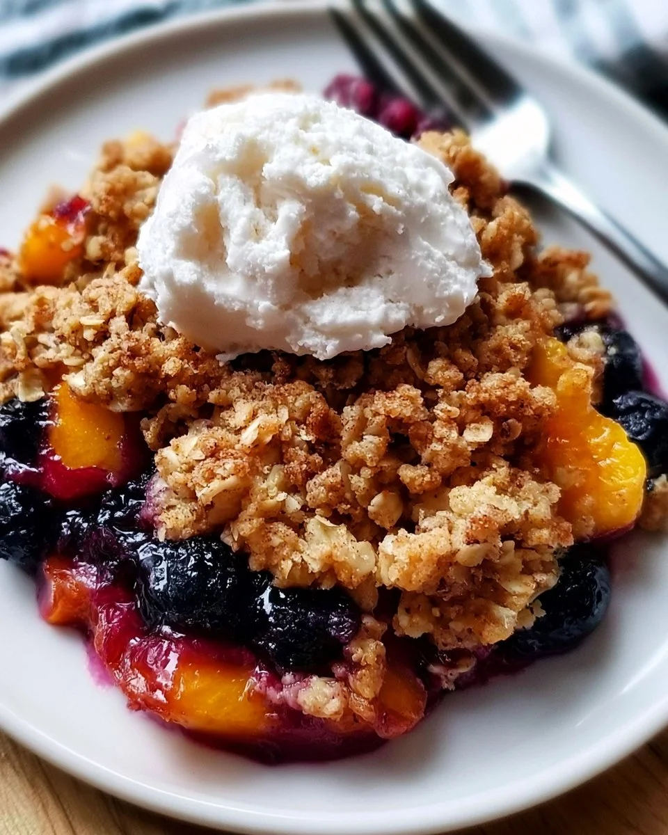 Blaubeer-Pfirsich-Crumble