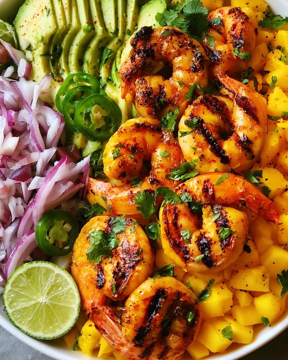Gesunde gegrillte Garnelen-Avocado-Schüsseln